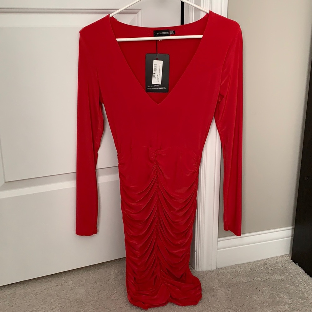 Red body con dress